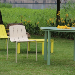 Silla reclinable de metal de estilo italiano para exteriores, silla moderna para patio, jardín, sin brazos, color amarillo - Product Image 4