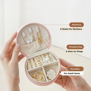 PU <b>Small</b> Travel Jewelry Organizer Box <b>Case</b> Mini Portable Women Jewelry Organizer Box for Rings Earrings Necklaces - Product Image 2