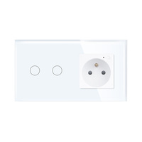 157*86MM Normale Tactile Verre Cadre 2 Gang Interrupteur et Prise Ensemble Européen Type E Français Wifi Prise avec Smart Switch