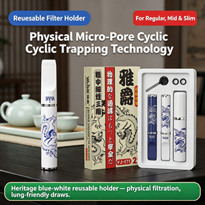 Porte-filtre à cigarettes réutilisable et lavable de style porcelaine bleue et blanche, ajustement universel pour cigarettes régulières/moyennes/slim, pour hommes - Product Image 1