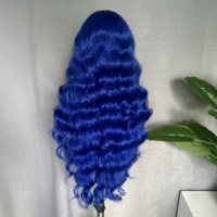 Rambut sintetis gelombang tubuh wig frontal transparan rambut manusia keriting jahe merah biru 150% dengan kepadatan 180%