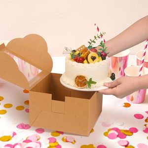 DOYIDE 20 Peças Caixas Quadradas para Bolo de <span class=keywords><strong>8</strong></span> Polegadas em Papelão Ondulado Reciclável com Alça e Janela Marrom, Grau Alimentício - Product Image 3