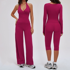 Completi Sportivi da Donna 2 Pezzi per Corsa e Allenamento, Logo Personalizzabile, Abbigliamento Casual Sportivo, Top Canotta con Scollo a V e Leggings a Vita Alta <span class=keywords><strong>Aderenti</strong></span> - Product Image 3