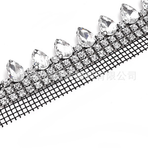Adorno de malla con diamantes de imitación de 5 mm, de una sola cara, de tres filas, en forma de lágrima, de vidrio de grado A, para accesorios de ropa, joyería DIY - Product Image 2