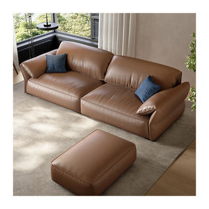 लिविंग रूम के लिए इटैलियन हाथी के कान का चमड़ा आर्ट सोफा, लवसीट फ्रेंच छोटा पीला काउहाइड आधुनिक साधारण सोफा काउच - Product Image 5