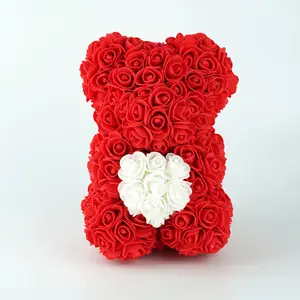热卖40厘米25厘米人造泡沫玫瑰婚礼装饰品泰迪熊玫瑰熊带心
