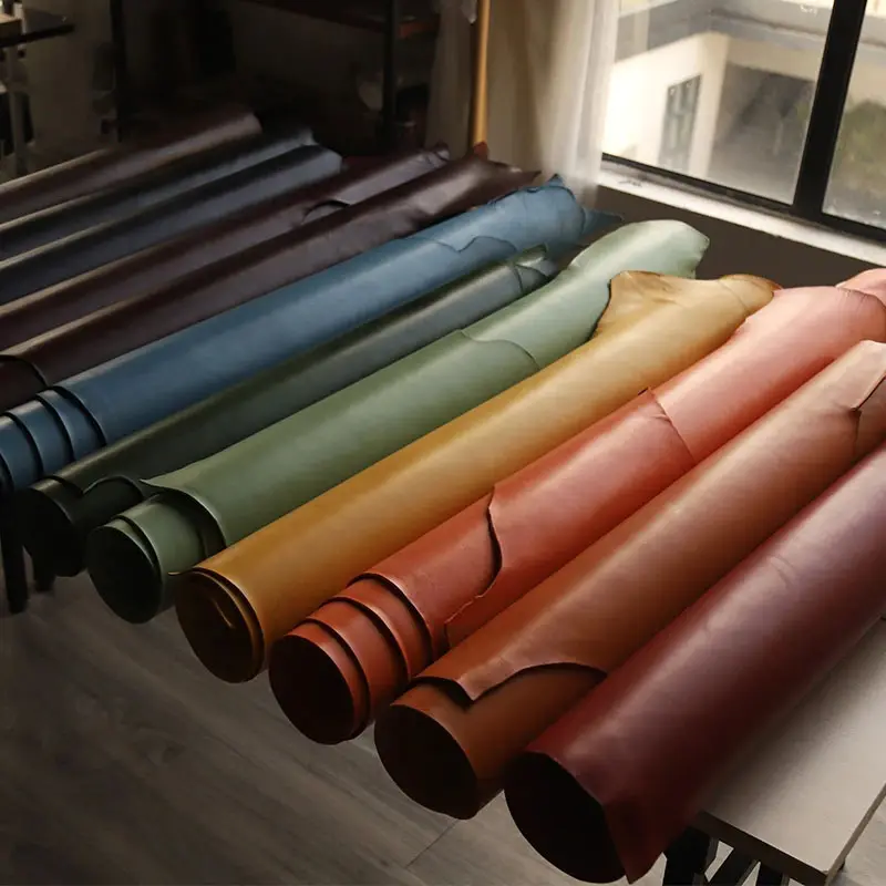 Bull Vegetable Tanned Leather Piece DIY Genuine Leather Material Full Grain Cowhide-12Color Available