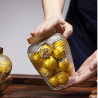 1l 1,1l Fabrieksprijs Pyrex Glas Met Acacia Houten Deksel Verzegeld Tin Volkoren Opslagfles Droog Fruit Snack Opbergfles