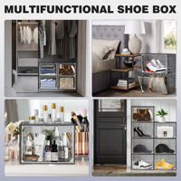 DAYOOH Grand conteneur à chaussures à côtés rabattables, organisateur de chaussures transparent empilable, boîte de rangement pour chaussures en plastique pliable avec couvercle magnétique