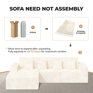 Modular Sectional Extendable Convertible Fabric Cloud L-Shaped Chaise Modern Upholstered Deep Seat Boneless Sponge Sofa <b>Bed</b> - Product Image 5