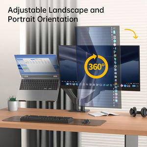 Support double appareil KHCOOHOO Noir pour écrans d'ordinateur portable 17 pouces et moniteur <span class=keywords><strong>32</strong></span> pouces, 10 kg par bras, rotation à 360°, acier, hauteur réglable - Product Image 3