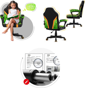 <span class=keywords><strong>Silla</strong></span> <span class=keywords><strong>Gamer</strong></span> Ergonómica de Tela Verde para Niños, Ajustable, Estilo Auto, para Juegos de Computadora, para el Hogar - Product Image 4