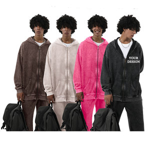 Sudadera con capucha de algodón puro, tejida, con cremallera, acolchada, lavada al ácido, desgastada, cortavientos y transpirable, con logo personalizado, de moda para invierno, al por mayor - Product Image 3