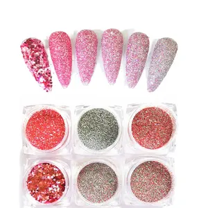 6 Netzwerke von Schachtel Nagelkunst-Pulver verschiedene Farben DIY Augen-Makeup-Glitzer Nagel-Glitzer glitzerndes Pulver mehrfarbig Großhandel