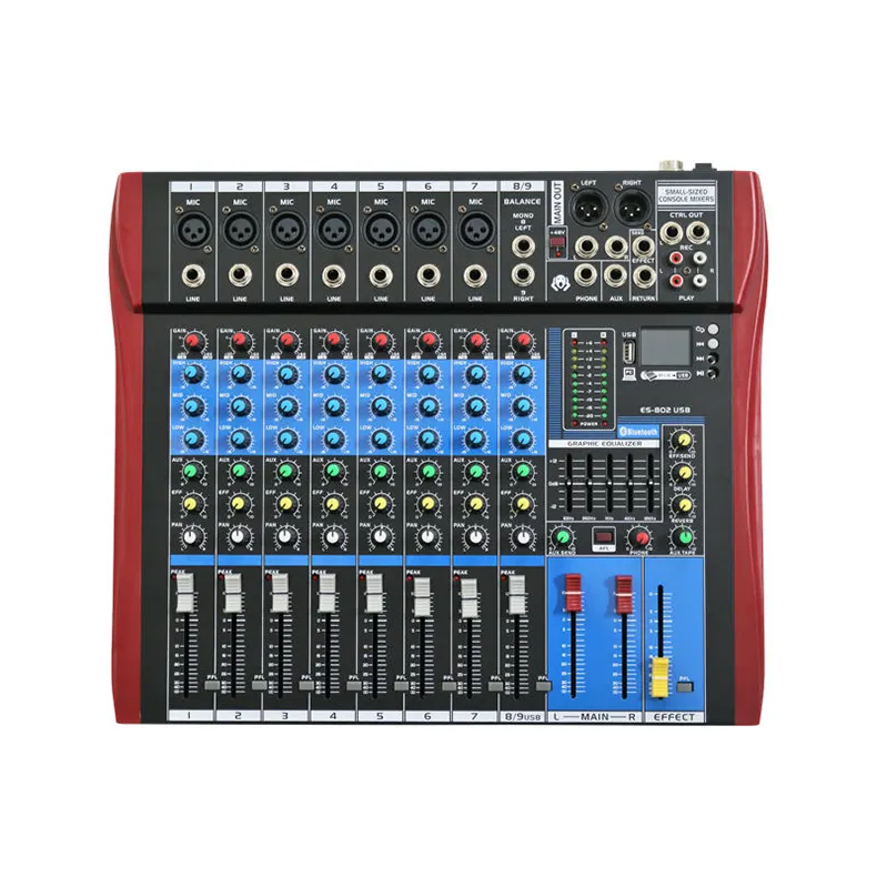 TEBO ES8 mélangeur audio professionnel à 8 canaux, alimentation 48V, carte son, musique pour PC, studio de scène