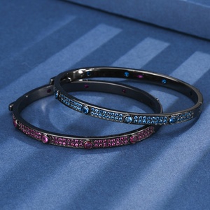 Wholesale Collections Eco-friendly <b>Copper</b> Black Gold Plated Corundum & Blue Spinel Zircon Black <b>Bangles</b> for Women - Product Image 3