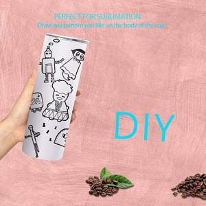 Vaso blanco para sublimación de 20 oz, de acero inoxidable, aislado al vacío, recto, de 8x2.98 pulgadas, reutilizable, con tapa y pajita. - Product Image 6