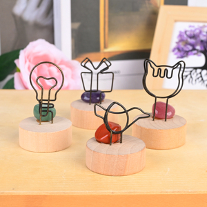 Clip Personalizado para Fotos con Piedras de Cristal Pulido, Base Redonda de Madera, Clip para Tarjetas de Visita para Decoración - Product Image 4