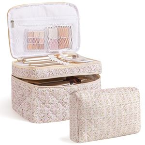 Grandes trousses de maquillage de voyage portables en coton matelassé avec fermeture éclair, design mignon pour femmes et filles - Product Image 1