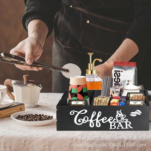 Boîte de rangement en bois pour sucre et sachets de thé, organiseur d'accessoires pour capsules K-cup et gobelets jetables pour la salle de thé du bureau - Product Image 1