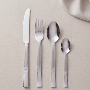 Ensemble de couverts élégants en lin côtelé, finition miroir en acier inoxydable avec motif lin, parfait pour les mariages, les fêtes et les restaurants - Product Image 1