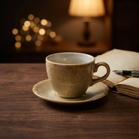 Ensemble tasse et soucoupe en porcelaine céramique blanche crème légère ST, tasses à expresso et soucoupes, pour l'hôtellerie, les salles de banquet et usage domestique intensif