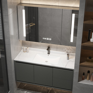 Meuble de salle de bain moderne et simple avec vasque intégrée, meuble sous-vasque en marbre, table de lavabo de luxe léger - Product Image 2