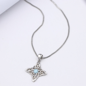 925 plata esterlina personalizado nudo de bruja Natural Larimar nudo celta brujería accesorio colgante collar - Product Image 6