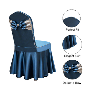 Funda elástica azul de doble capa con lazo para silla, ideal para bodas y fiestas, con pliegues de brocado, de primera calidad. - Product Image 2