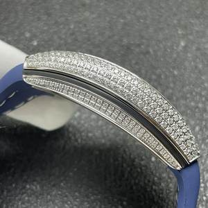 Montre mécanique automatique de luxe pour homme, sertie de moissanite, en forme de tonneau, bracelet en cuir bleu, série V45, haut de gamme, haute qualité - Product Image 6