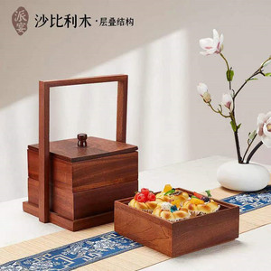 Portable Wooden <b>Storage</b> <b>Box</b> With Handle Rectangle Double Layer For Party Snacks Cake Pastry Tea - Product Image 3