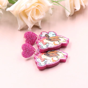 Md147er2222 गर्म बिक्री गुलाबी ग्लिटर एक्रिलिक स्टेनलेस स्टील डिंगल इयररिंग्स वैलेंटिन के दिन xoxo आग लोग बिल्ली फैशन इयररिंग्स - Product Image 2