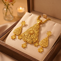 Ensemble de bijoux vintage FS en laiton plaqué or 18 carats, motif floral ajouré, collier et boucles d'oreilles, cadeau de mariage