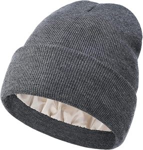 Gorro con forro <span class=keywords><strong>de</strong></span> satén para hombre y mujer, gorro <span class=keywords><strong>de</strong></span> calavera holgado con forro <span class=keywords><strong>de</strong></span> seda y puños <span class=keywords><strong>de</strong></span> punto cálido para invierno - Product Image 4
