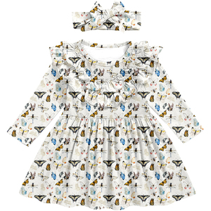 Milk Silk <b>Girls</b> <b>Long</b> Sleeve Ruffle <b>Dress</b> With Matching Headband, All Over Print Toddler <b>Dress</b>, OEM ODM Custom Children outfits - Product Image 2