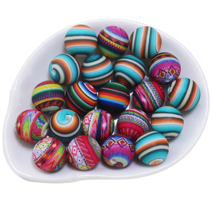 Cuentas de Silicona con Diseño Boho a Rayas, Novedad 2024, 15MM, Redondas, Coloridas, para Hacer Joyería y Manualidades - Product Image 1