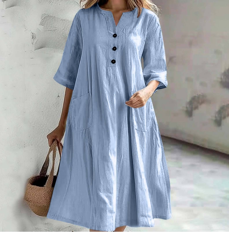 chinese dress ladies SUSY HALF SLEEVE LINEN DRESS – Mediterraneo Boutique Italiana main image 1