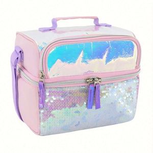 Kid Lunch Bags Glitter Sequins Lunch <b>Box</b> Girls Eco Bag Leak Proof <b>Large</b> Tote Lunch Bag - Product Image 1