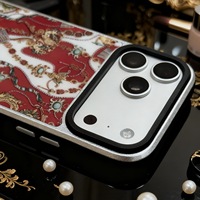 Étui de téléphone de luxe A9 en verre avec bordure contrastante argent-noir, protection intégrale 360° pour 17 Pro, style baroque vintage