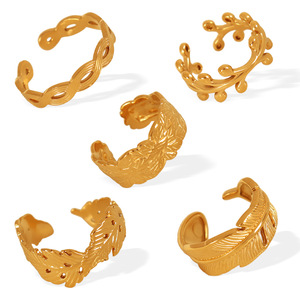 Adjustable <b>Gold</b> Tone Feather <b>Ring</b> Women's Fashion Jewelry Daily Wear Geometric Design Index Finger <b>Ring</b> <b>Set</b> - Product Image 5