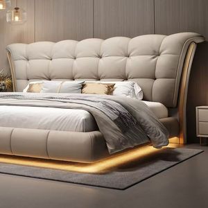 King Size Italy Luxury Lighting <strong>Head</strong> <strong>Board</strong> Upholstered Queen or king Size Bed with Storage Space Soft Leather Italian Bed - Product Image 5