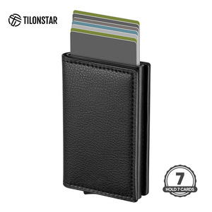 TILONSTAR TVC201 Fashion RFID Credit Card Wallets Business Card <b>Holder</b> Leather Aluminum Pop up Wallet for Men Best Gift-Giving - Product Image 1