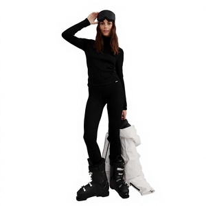 Women's <b>Black</b> High Waist Long Sleeve <b>Turtleneck</b> Ski Jumpsuit Full Length Stretch Quick Dry Winter Sports <b>Bodysuit</b> - Product Image 1