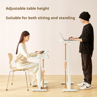 Mesa Auxiliar Lateral en Forma de C con Altura Ajustable Neumática de 75-110 cm, Escritorio para Trabajar de Pie o Sentado, Base Baja de 3 cm, Reversible, para Usar sobre el Sofá, Mesa Auxiliar para Portátil