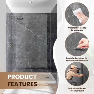 Bathroom Waterproof Shower Surround 2.8mm Thickness Marble <strong>Grey</strong> Acrylic Shower Wall <strong>Panels</strong> - Product Image 2