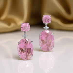 Orecchini Pendenti di Lusso con Gemma Rosa per Donne, Taglio Cushion, Montatura a Griffe, Gioielli alla Moda in Lega, Orecchini da Festa Modello E3288 - Product Image 2