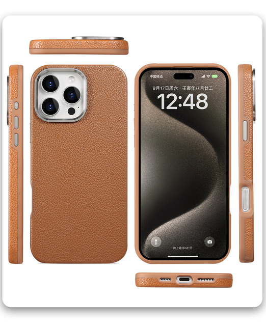 Luxury Business Leather Case for 13/14/15/16 Pro Max Magnetic Shockproof Pure Color Mobile Phone Case