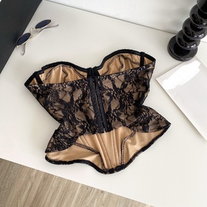 Nouveau haut corset tendance style Ins, tentation sexy, dentelle sans bretelles, taille cintrée, <span class=keywords><strong>dos</strong></span> <span class=keywords><strong>nu</strong></span>, <span class=keywords><strong>bustier</strong></span> noir - Product Image 4