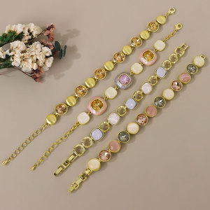 Pulsera de Cristal Rosa Vintage de Dubái, Ligera y Elegante, Cadena de Eslabones de Oro de 14K para Bodas y Fiestas, para Mujeres Argentinas - Product Image 1
