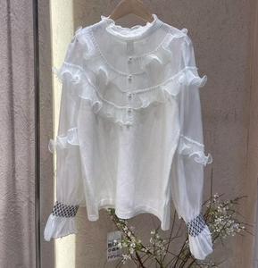 Nuovissimi maglioni <span class=keywords><strong>di</strong></span> moda 2025 autunno inverno top da donna <span class=keywords><strong>maglia</strong></span> <span class=keywords><strong>di</strong></span> alta qualità con volant in <span class=keywords><strong>pizzo</strong></span> Patchwork manica lunga bianco nero - Product Image 2